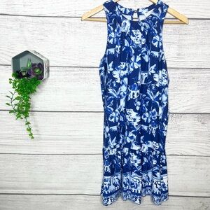 LOFT Blue Tropical Floral Greece Sleeveless Mini Dress Size XS Petite